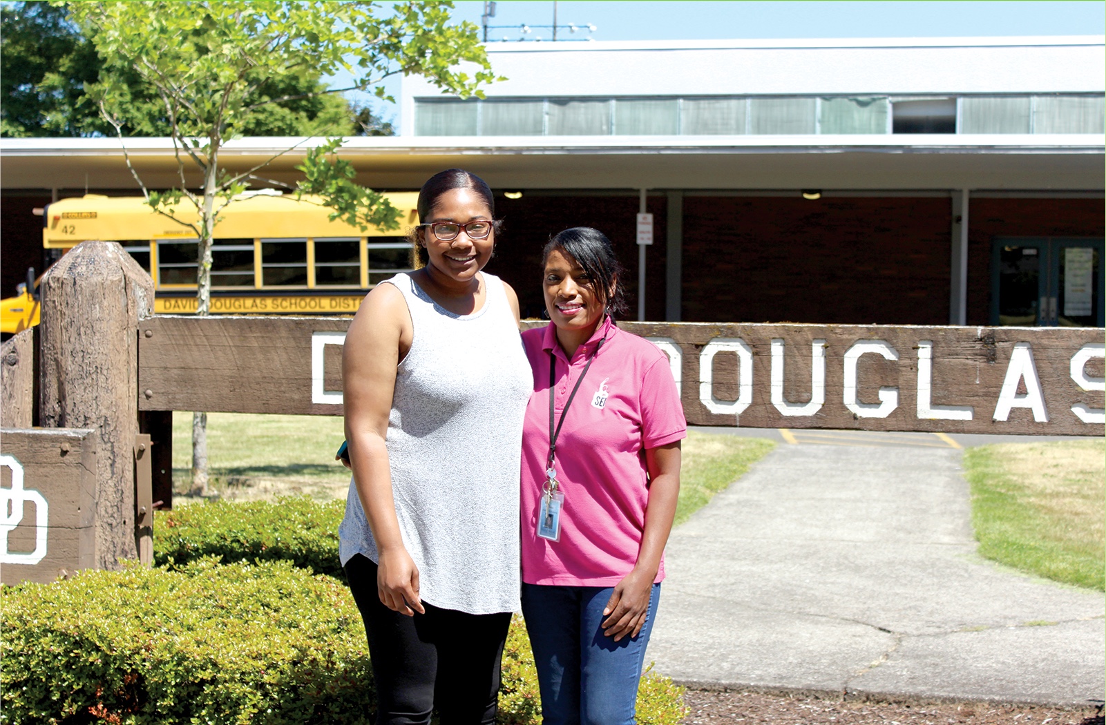 MyLin and Miki in front of David Douglas school