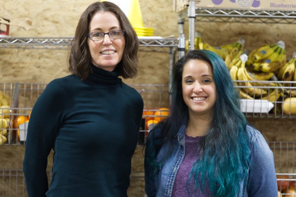 Tabitha and Debra pose for a photo in Clackamas Service Center's new Food hub