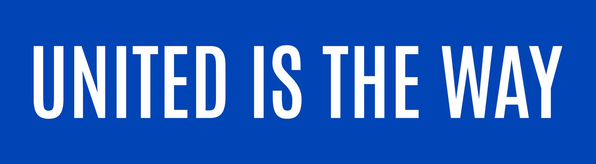 A blue background with white text saying UNITED IS THE WAY