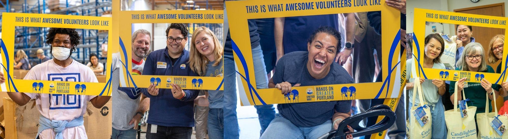 A collage of volunteers in a frame sign that says this is what awesome volunteers look like